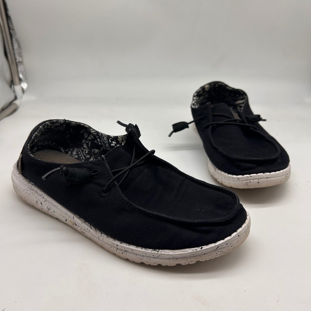 Hey Dude Wendy Basic Black Odyssey Canvas Loafers Shoes 40053-0YF Womens 7